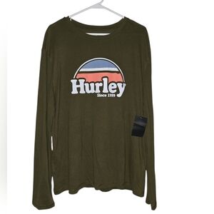 Mens Hurley Olive Graphic Tee with Blue and Coral Accents, XL, NWT!!!